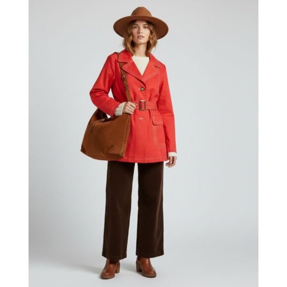 Old Navy Red Lined Button Front Belted Trench Coat  Women's Size Large - Picture 1 of 10